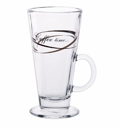 Hrnek na postavci sklo čirý 260 ml. BOSTON COFFE time